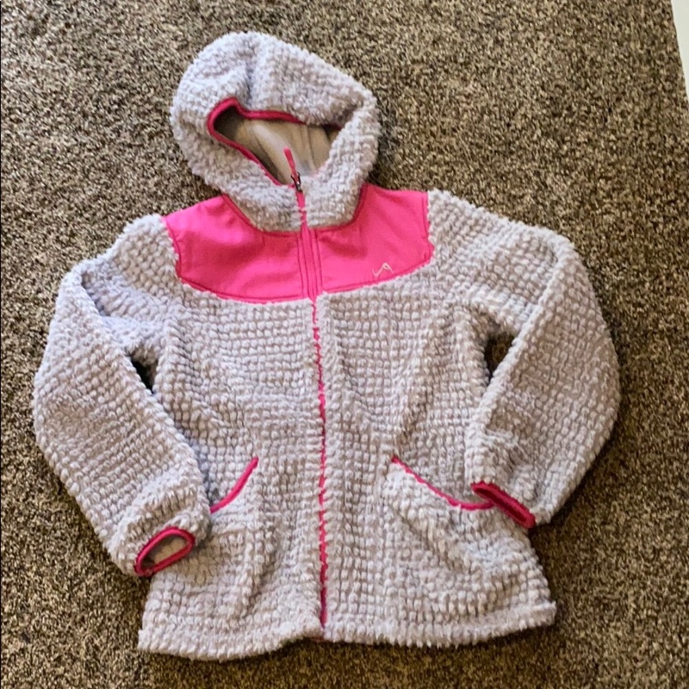 Super Cute & Cozy Gray and Pink Zip Up Sweater